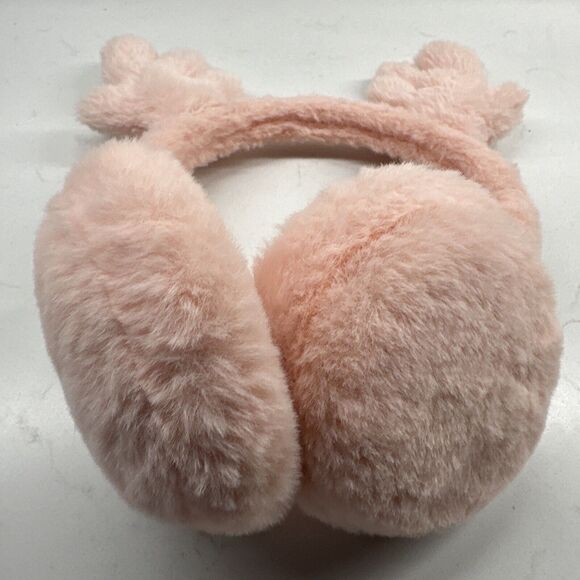 Pink Fur Reindeer Antler Ear Muffs Warmers - Picture 2 of 9